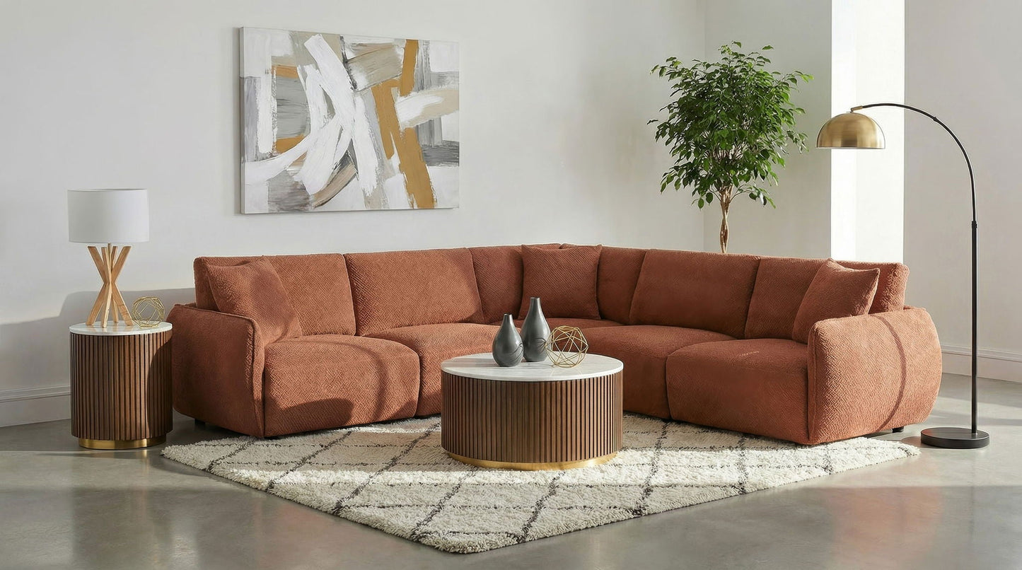 Elysia 5-piece Chenille Upholstered Modular Sectional Sofa Coral