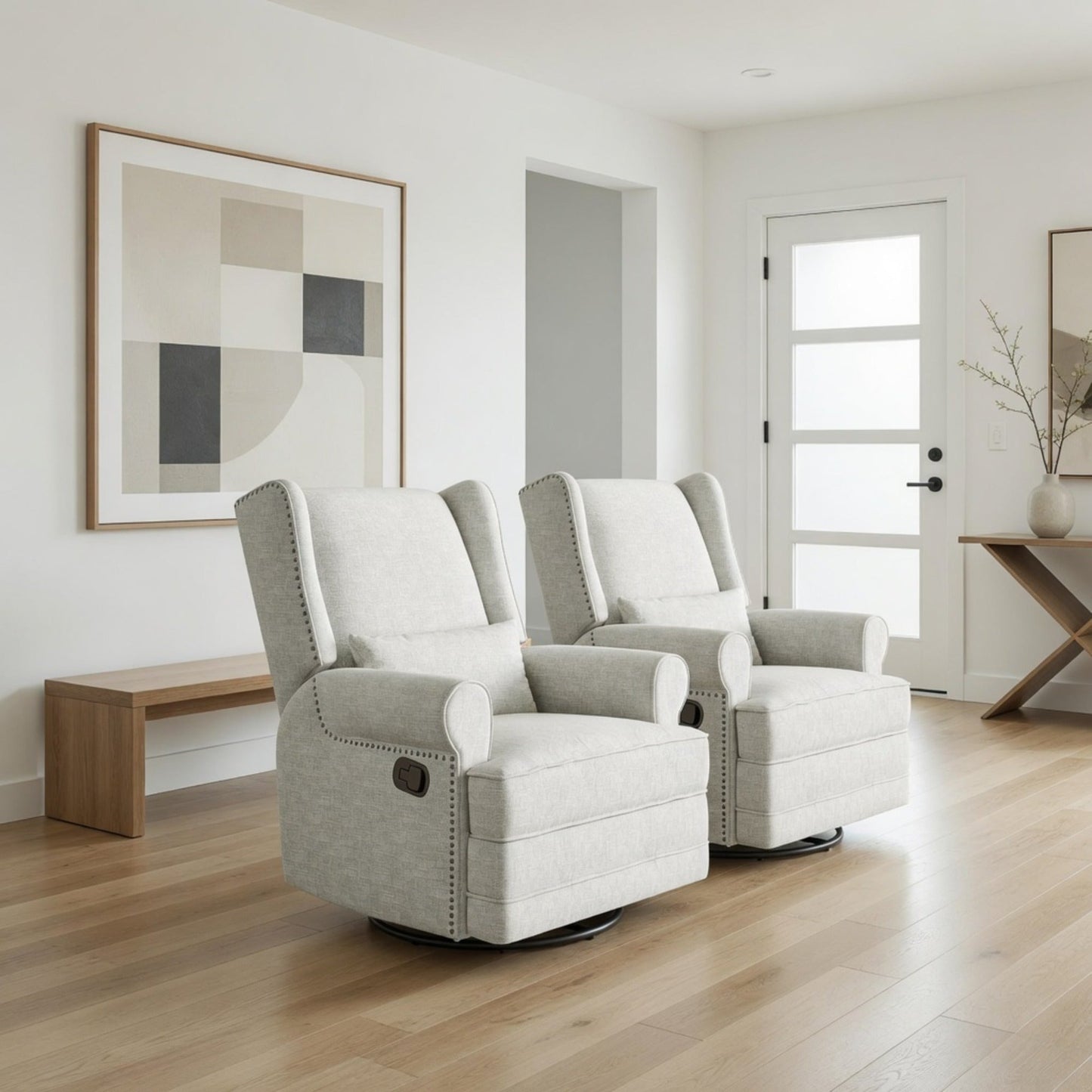 34.25" Extra Wide Off-White Swivel Recliner Glider Chair