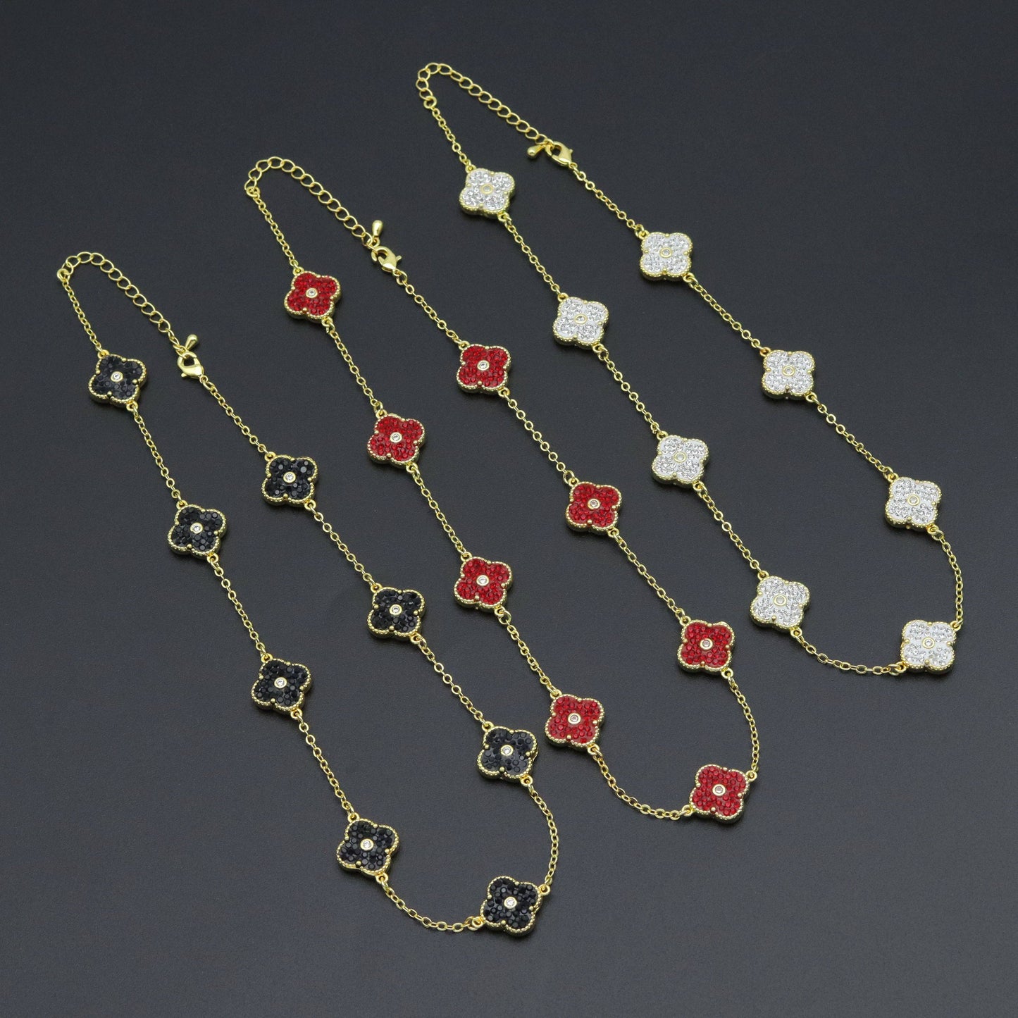 Red White Black Double Sided Flower Link Adjustable Necklace, Sku#FH230