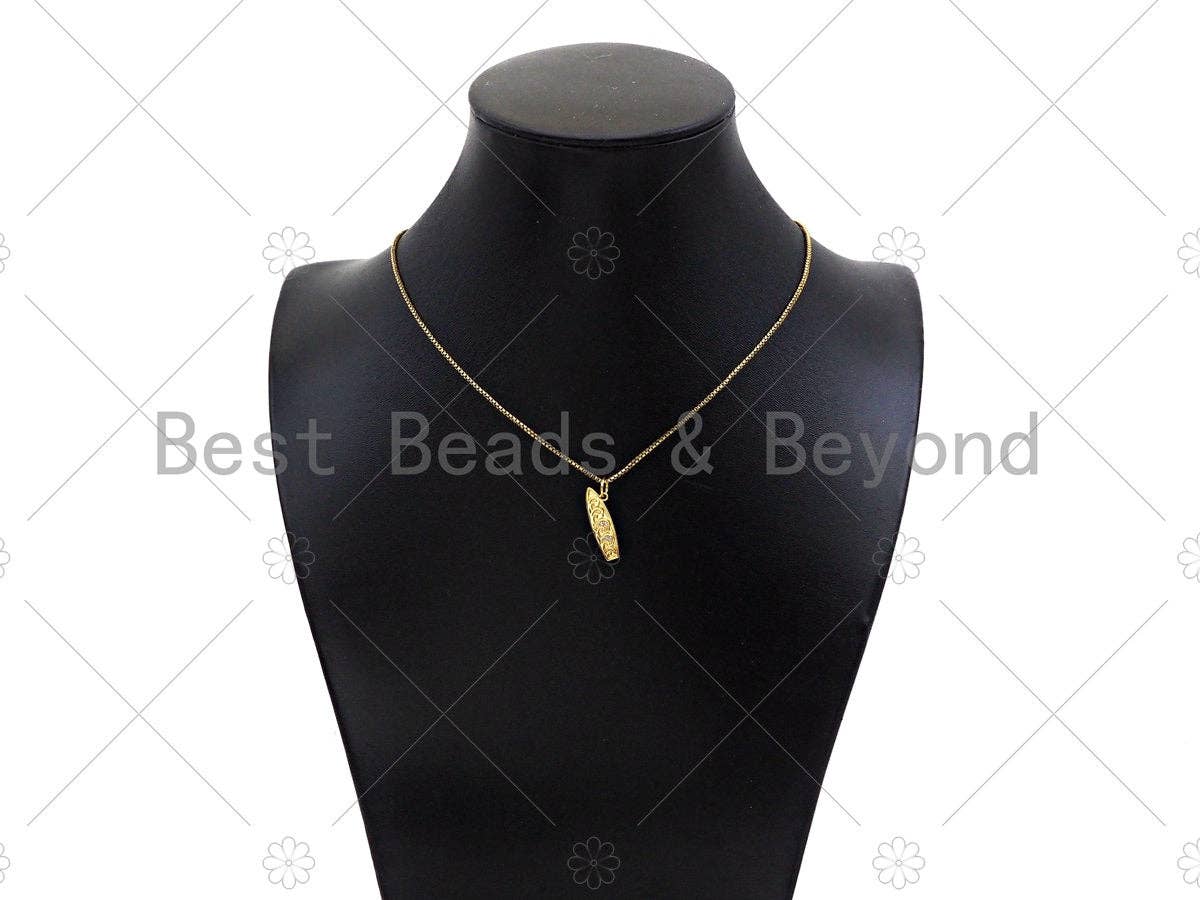 Gold Filled CZ Micro Pave Surfboard Shape Pendant,18K Gold Filled Surfboard Charm, Necklace Bracelet Charm Pendant,6x20mm,Sku#Y461