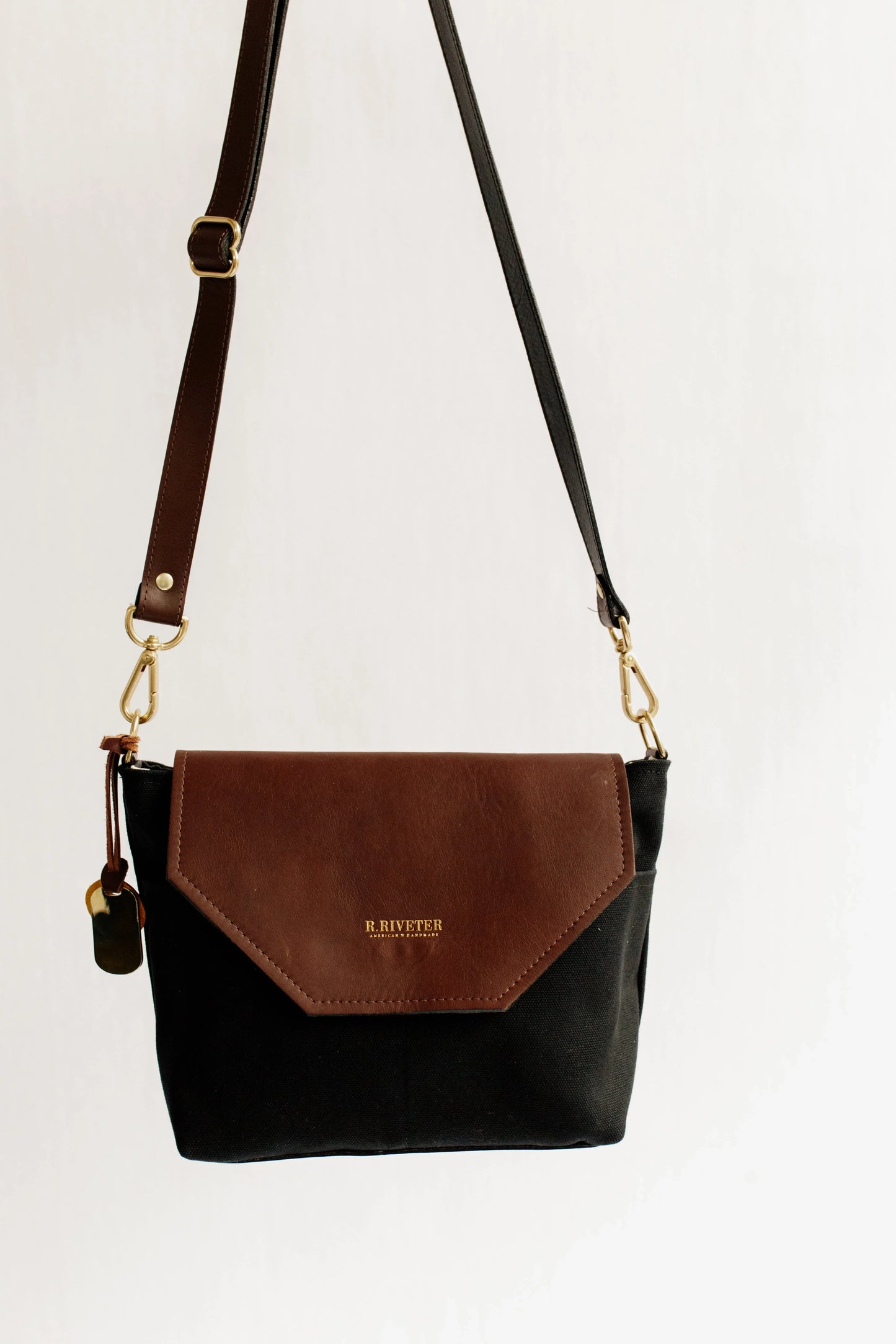Hobby | Signature Black Canvas + Brown Leather Handbag - Embroidered