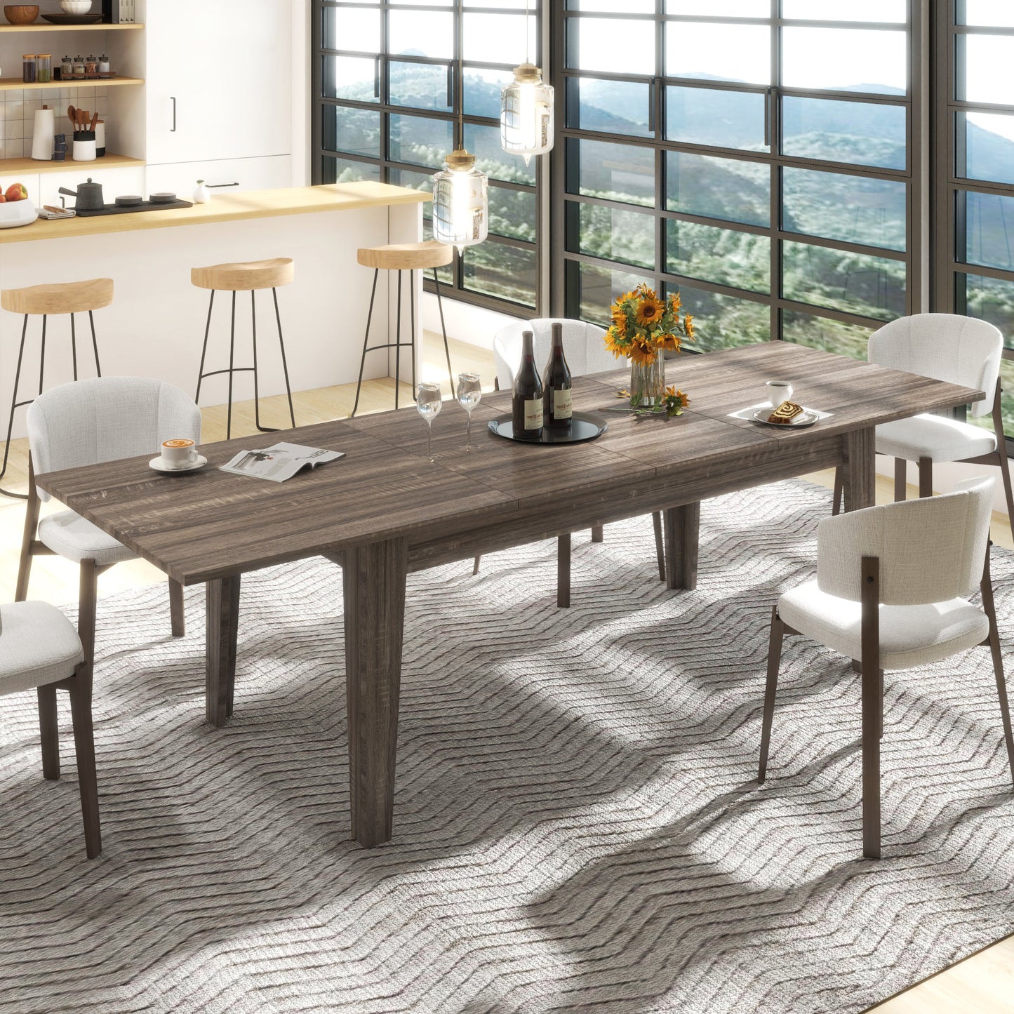 Dining Table - 106.3 in Large Extendable Kitchen Table