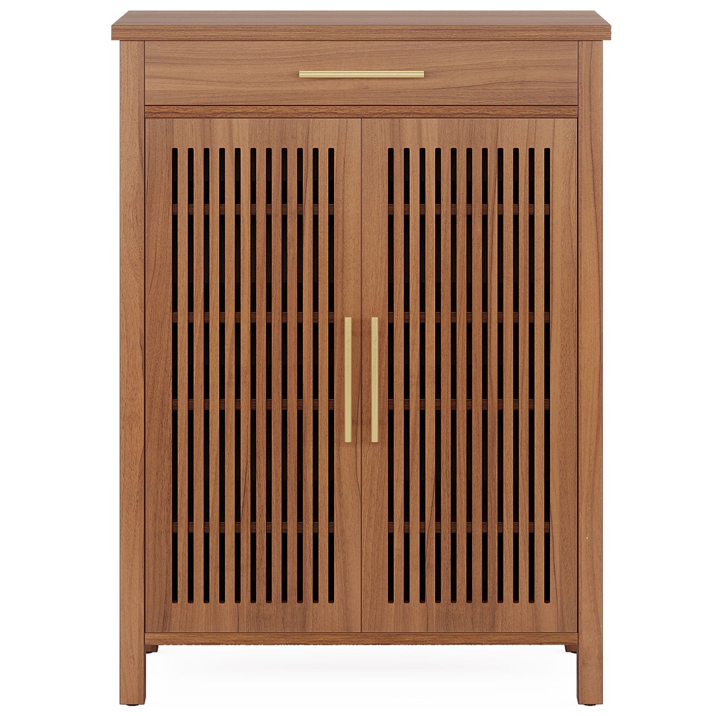 5-Tier Shoe Storage Cabinet with Louvered Doors and Drawer