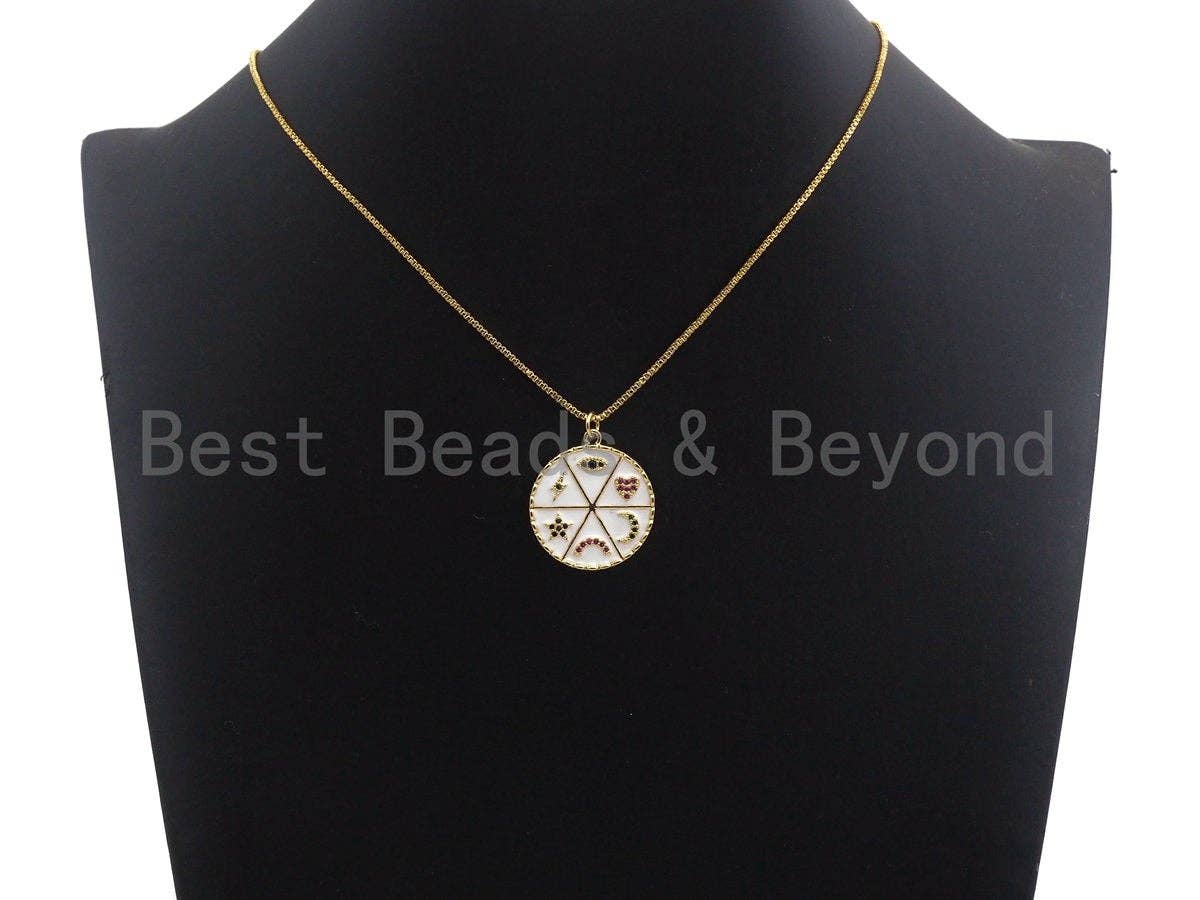Pave CZ  Enamel Moon Star Heart Eye Rainbow Pendant, F935