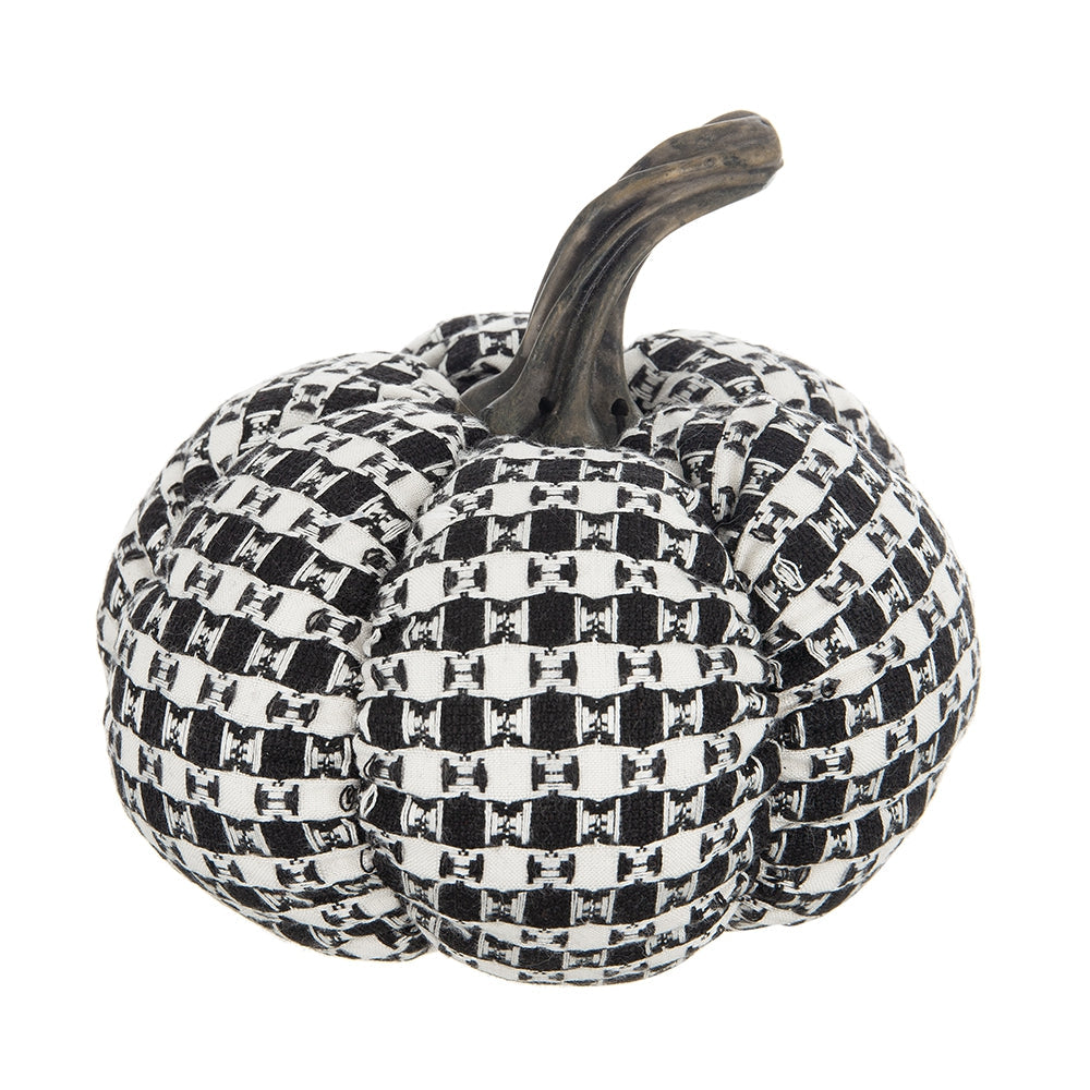 Set of 2 Fabric Black-White Plaid Pumpkin Decor
