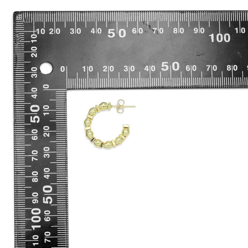 Gold Double Point with Spacer Hoop Earrings, Sku#LX681