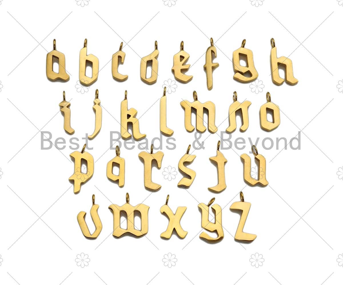 Gold Initial Charm, Gold Alphabet Pendant Bead, Old English Font Style Alphabet Letter Charm, Initials for Bracelet/Necklace,15mm,sku#Y302