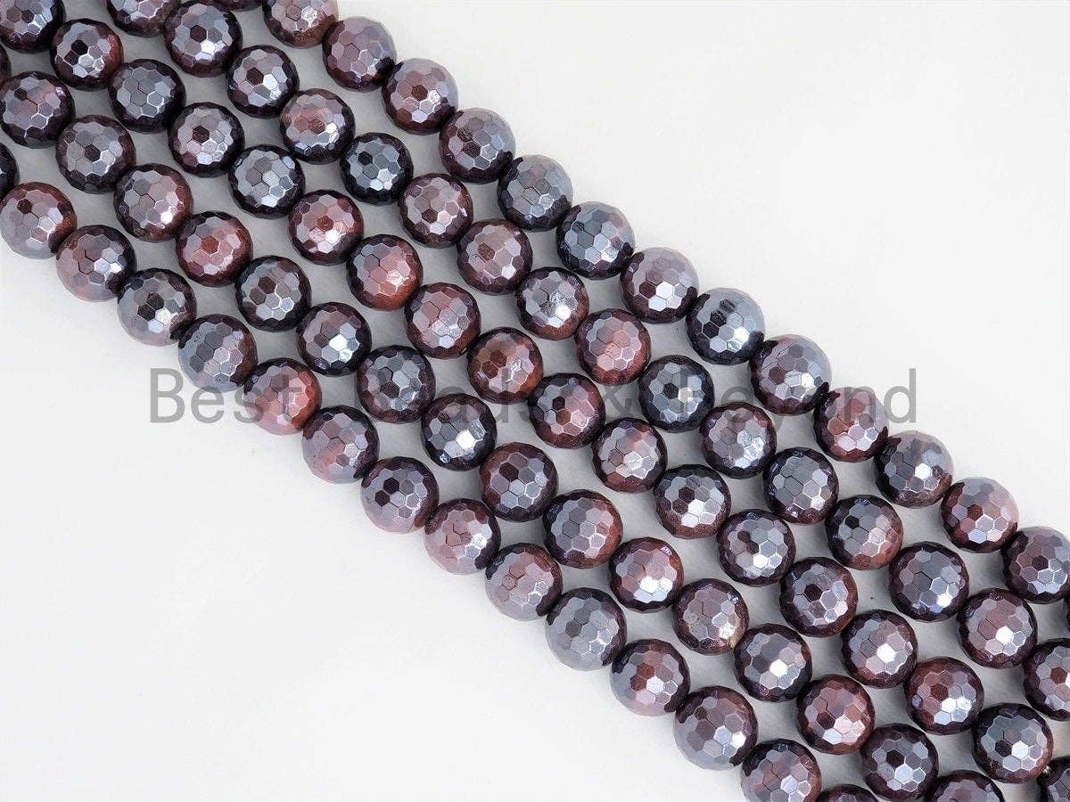 High Quality Mystic Plated Faceted Red Brown Tiger Eye Beads, 6mm/8mm/10mm/12mm/14mm Tiger Eye Gemstone Beads, 15inch Full strand, SKU#U410