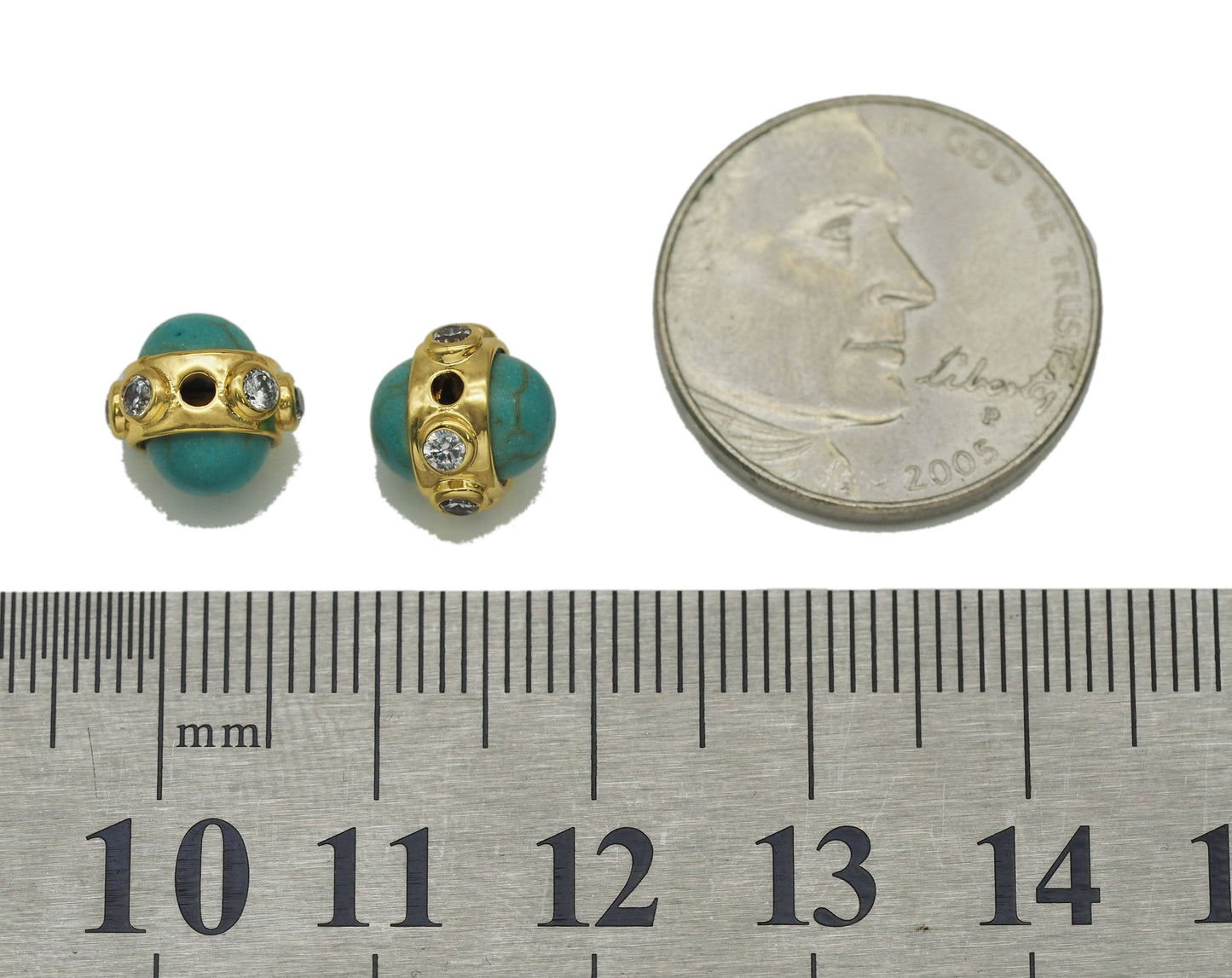 Gold Turquoise Blue Spacer Bead, Sku#Y713