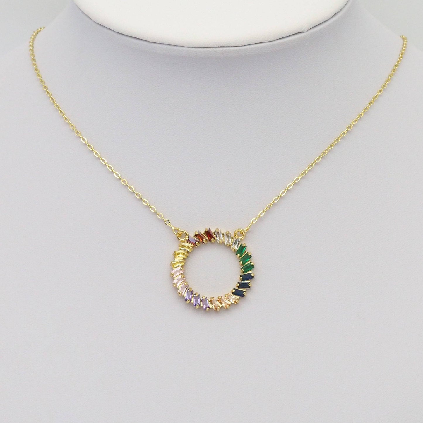 Colorful Baguette CZ Round Ring Charm, Sku#LX308