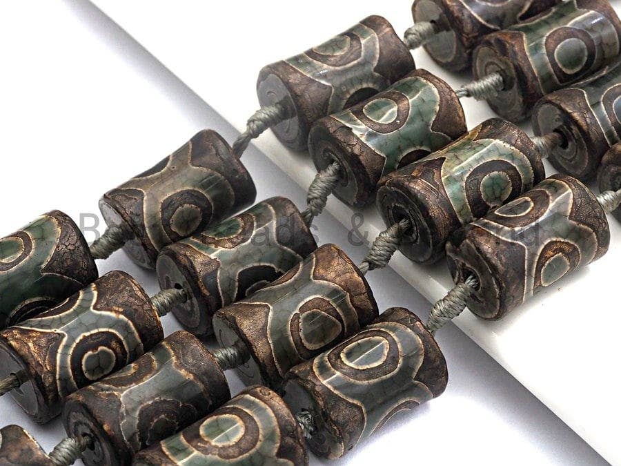 1pc/11pc Etched Tibetan agate Spool Beads, Dzi Agate Beads, Chunky Tibetan Agate,Dark Green Brown Agate Beads, 15x22mm, sku#U516