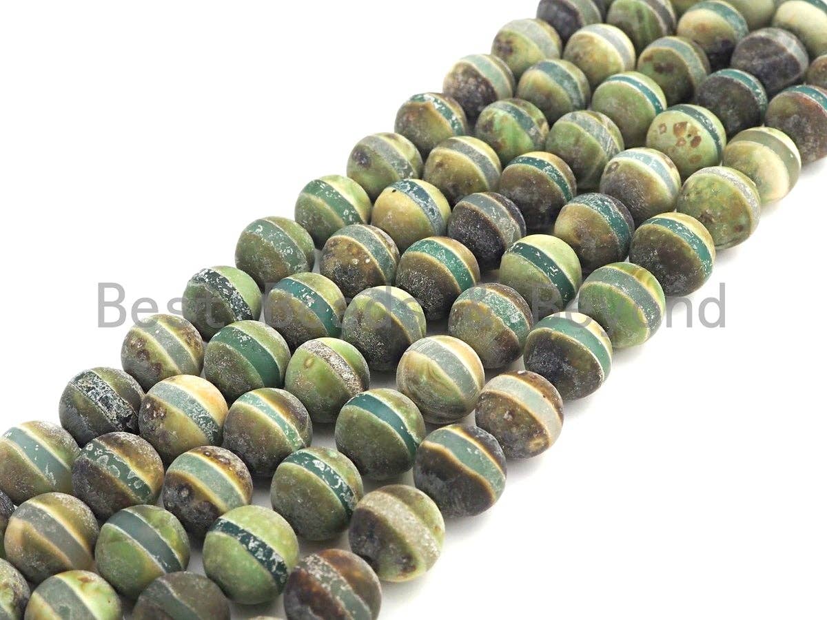 Green Matt Agate with One Line Round Smooth Beads, Sku#U929