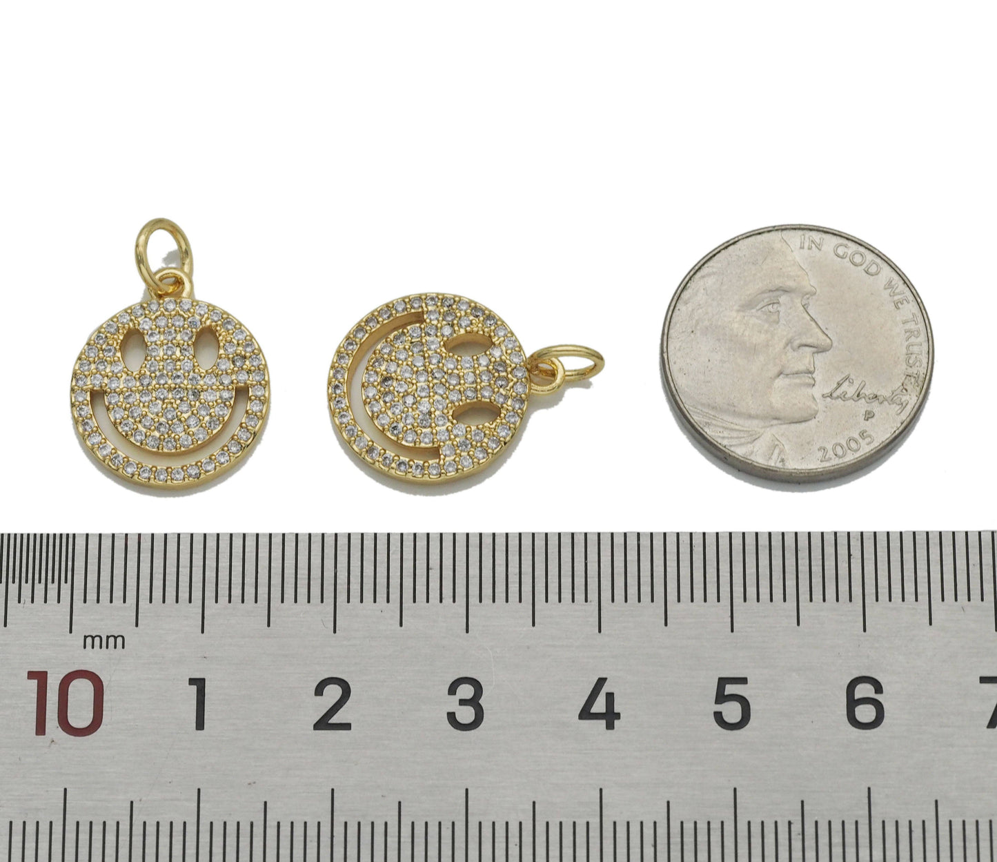 CZ Gold Smiley Face Charm, Sku#LX177