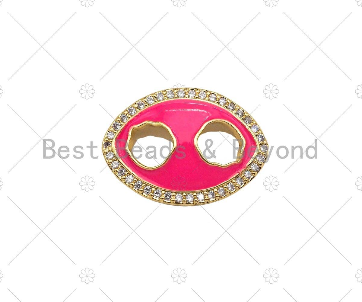 Colorful Enamel Oval Shape with Two Holes Connector, CZ Micro Pave Gold Link, Necklace Bracelet Charm Pendant,20x14mm,Sku#L560