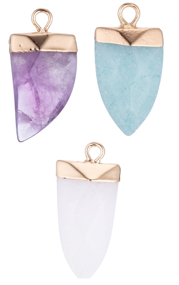 Delicate Mini Tusk Gemstone Drop Pendant, Dainty Horn Gemstone Charms Amethyst, Quartz, Amazonite Earring Necklace Jewelry Making Supply E-338 E-339