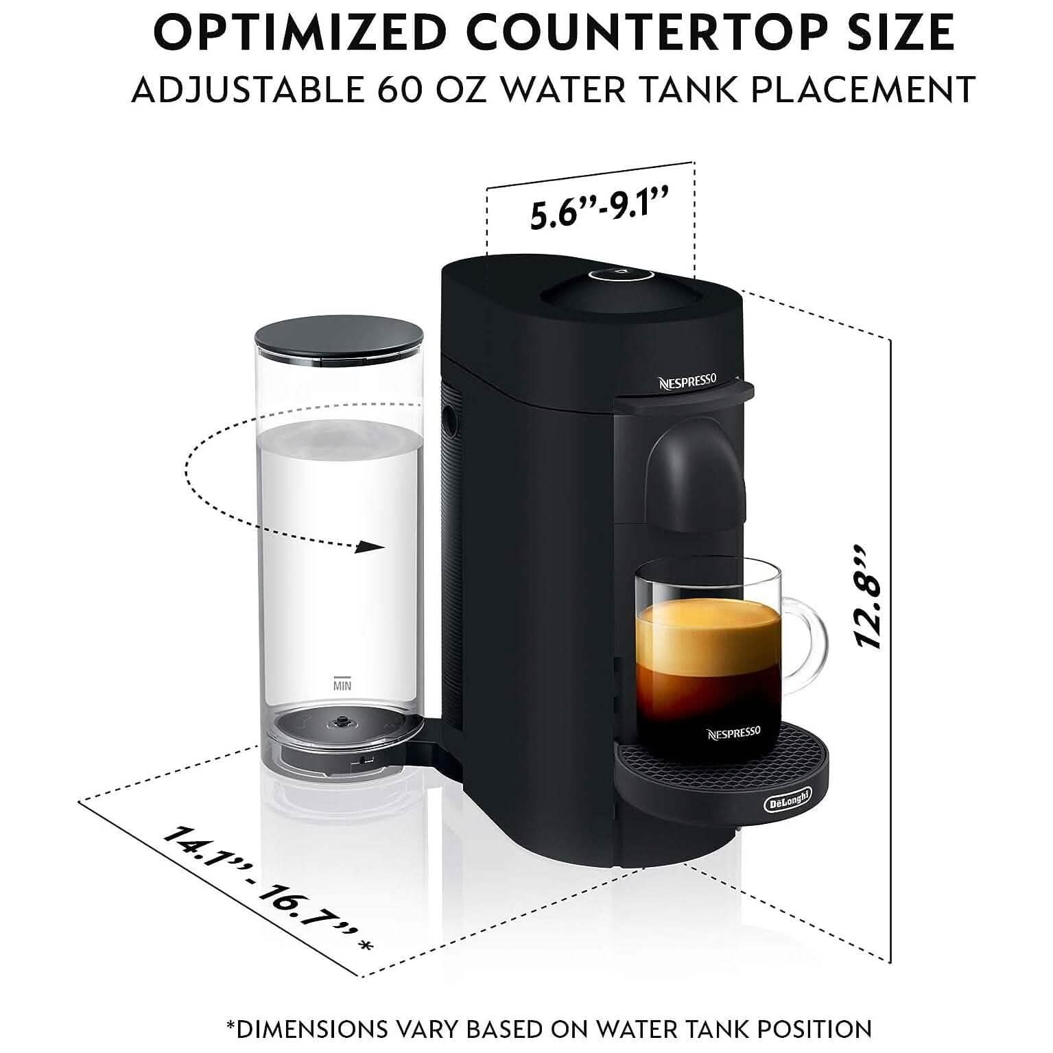 De'Longhi Nespresso VertuoPlus コーヒー＆エスプレッソマシン、38オンス、マットブラック（整備済み）