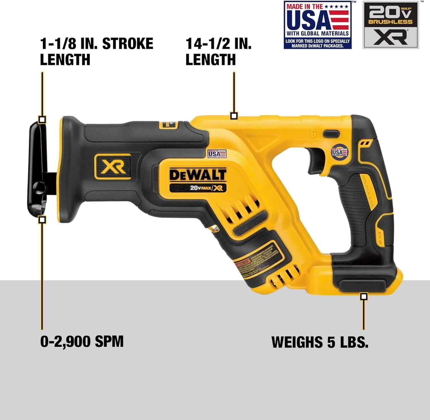 DEWALT 20V MAX* XR Reciprocating Saw, Compact, Tool Only (DCS367B)  (Refurbished)