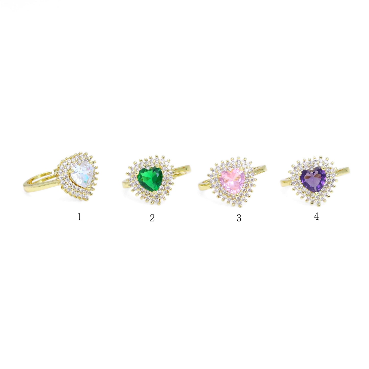 Clear Green Purple Pink Heart CZ Adjustable Ring, Sku#LX495