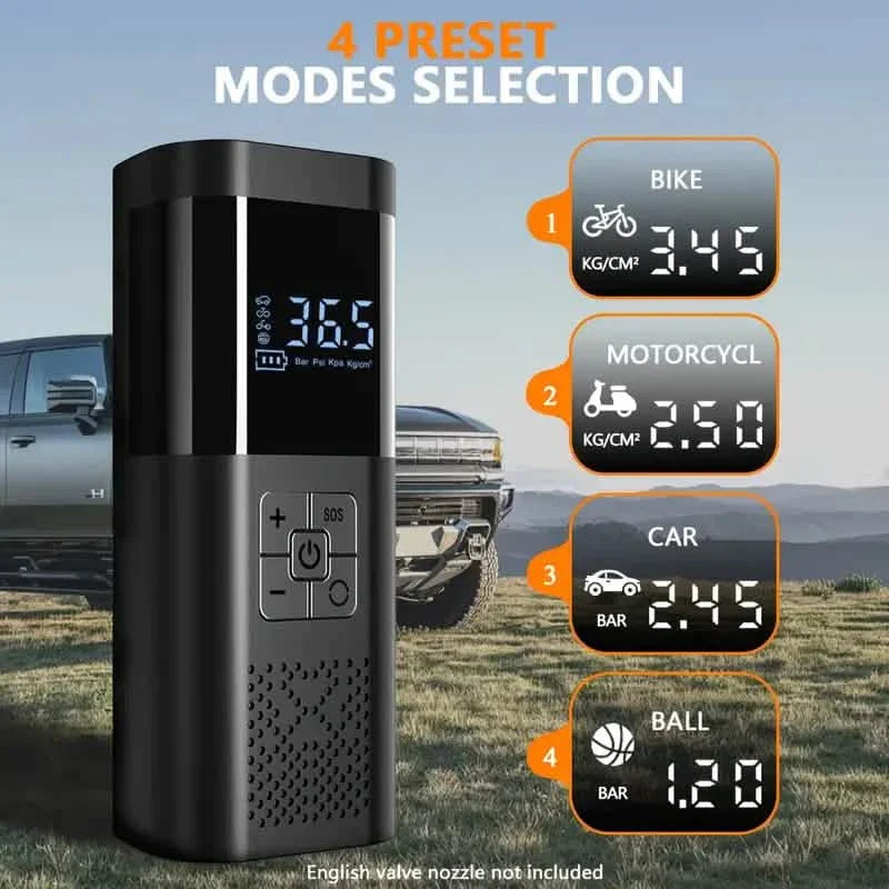 Gonfleur de Pneus Électrique Portable – Compresseur d'Air 150 PSI avec Manomètre Numérique et Lumière LED