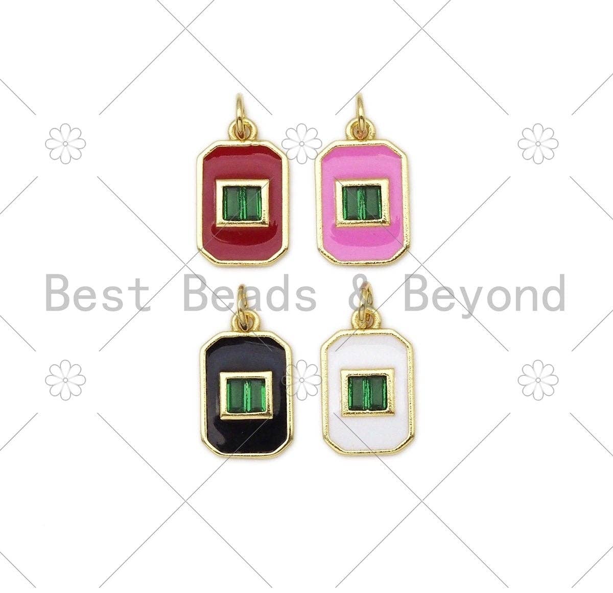 Big Green CZ on Colorful Enamel Rectangle Shape Pendant,18K Gold Filled CZ Micro Pave Pendant,Enamel Jewelry,10x16mm,Sku#LK405