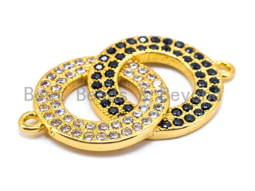 CZ Micro Pave Dual Color Double Ring Connector,CZ/Micro Pave