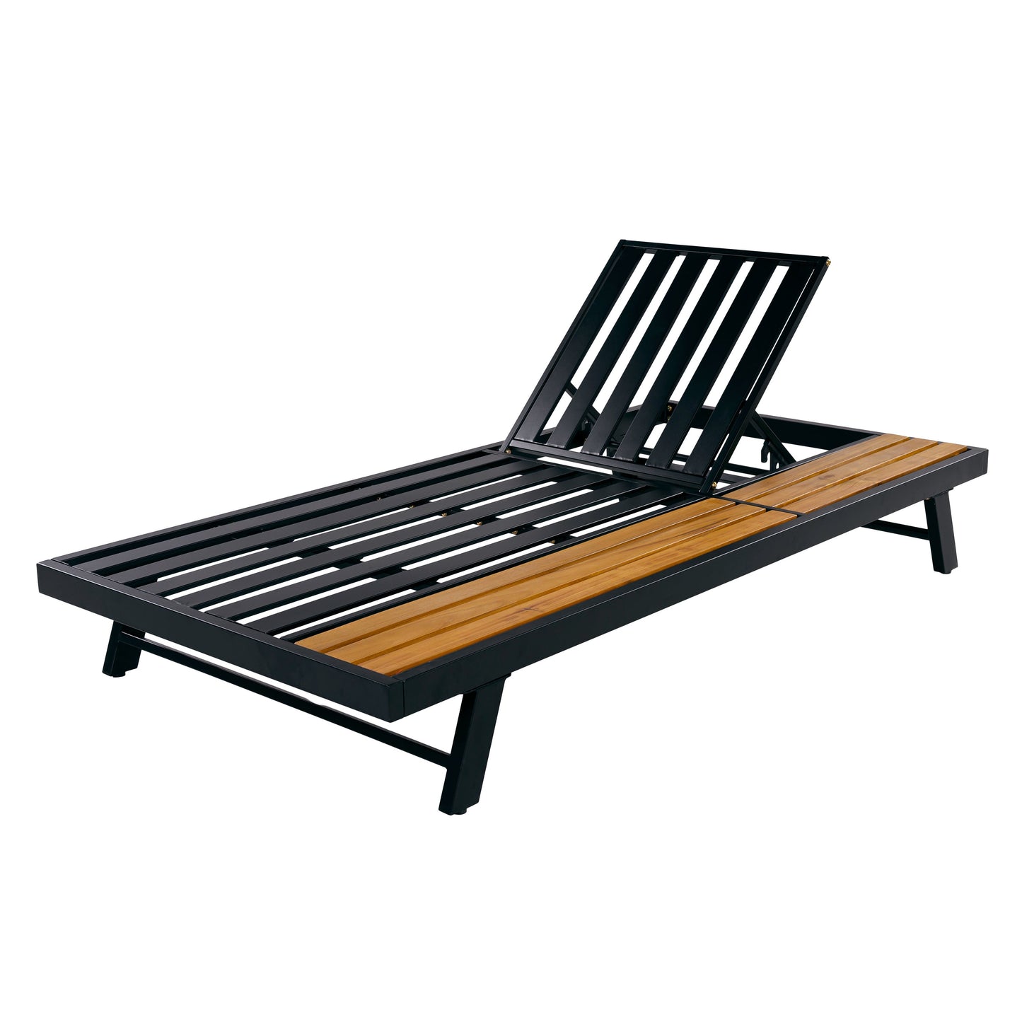 Black Iron + Teak Finish Chaise Lounge Frame