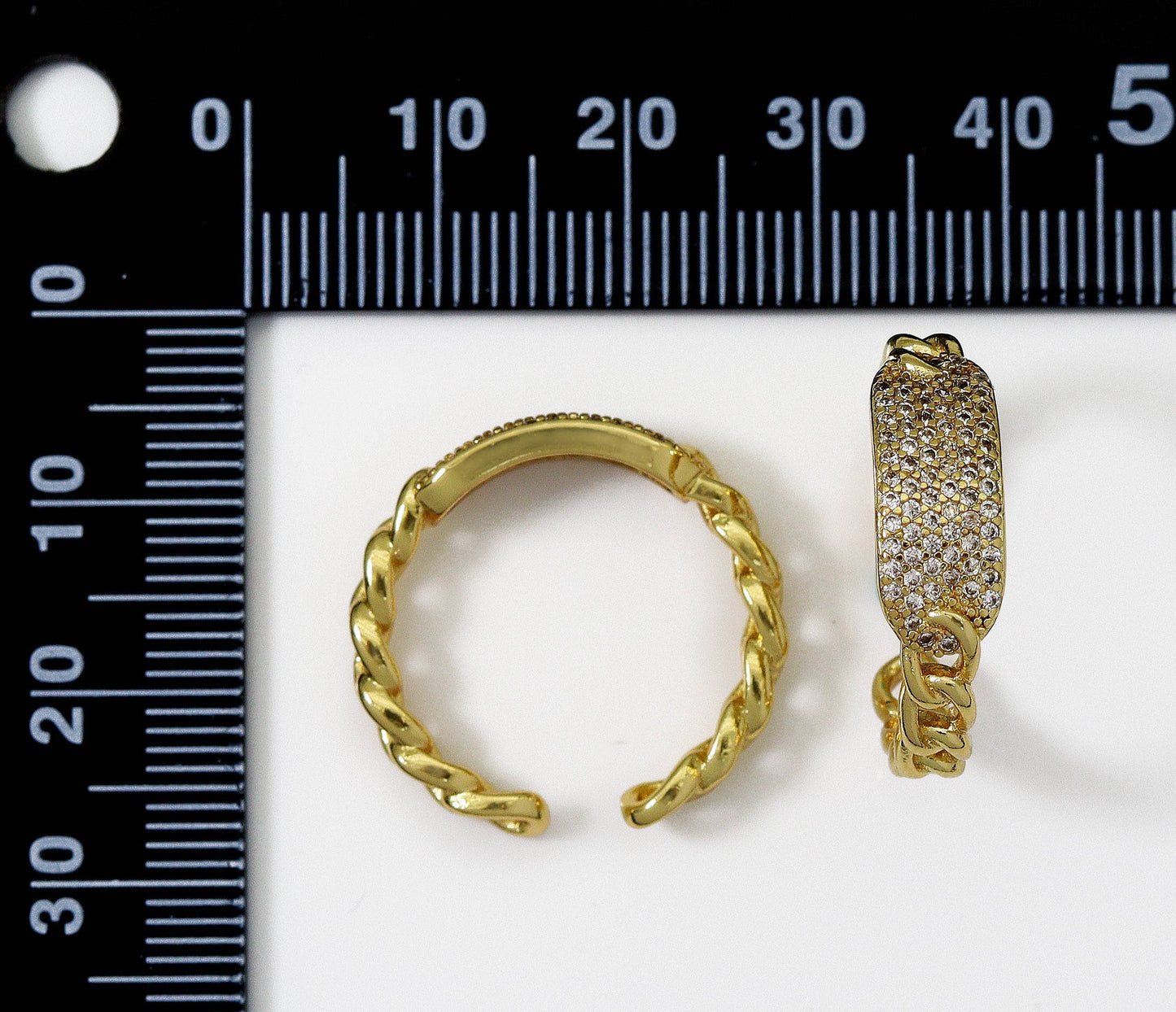 CZ Gold Oval Center Link Ring, Sku#LK737