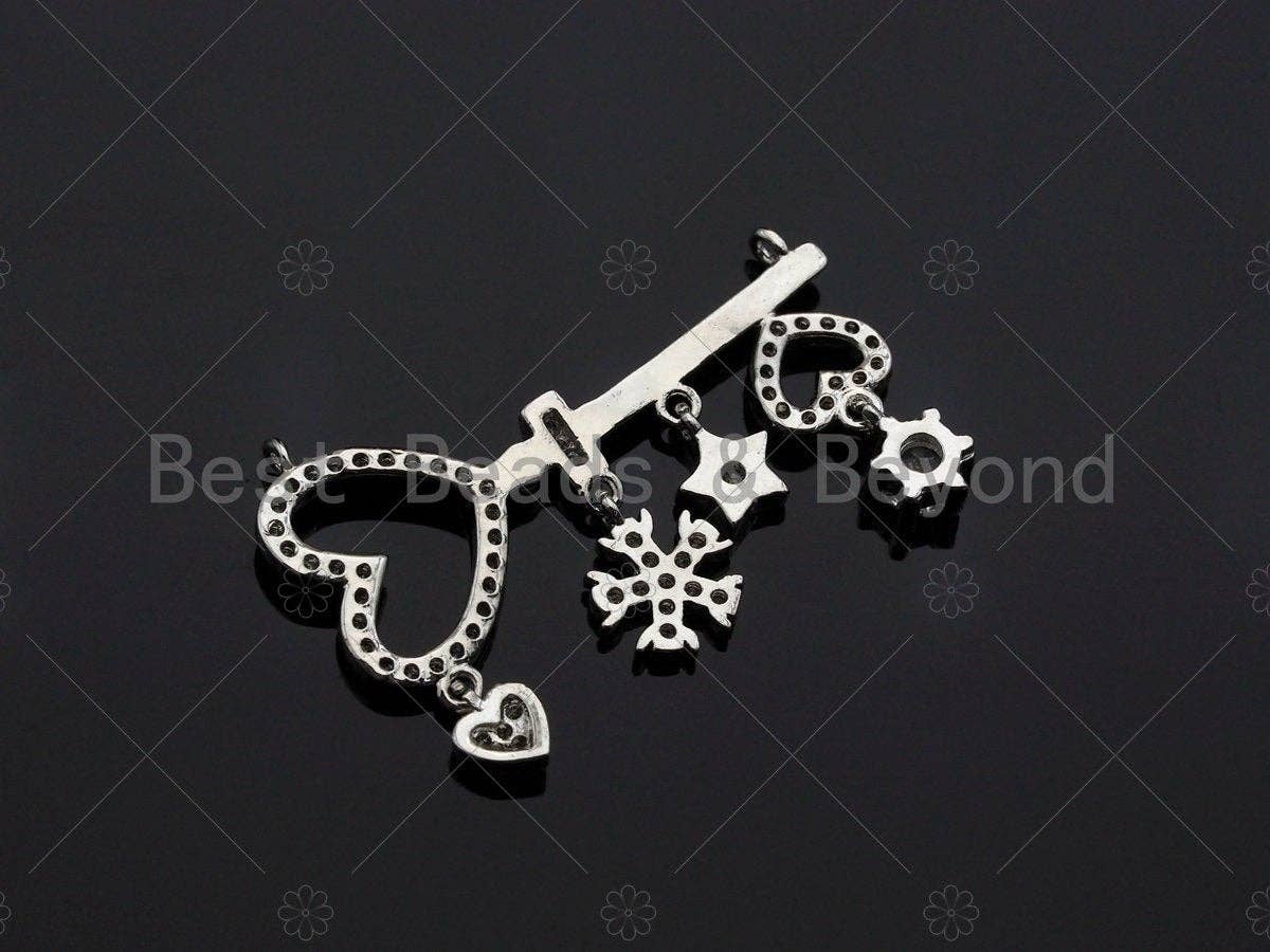 CZ Micro Pave Heart On Key Shape Pendant with Baguette CZ cluster, Gold/Silver/Rose Gold Plated Jewelry,21x31mm,sku#L289