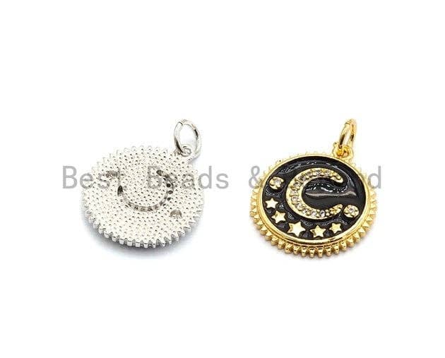NEW DESIGN Pave CZ Enamel Moon Star Charms Pendant, Enamel Pendant,Enamel Round Pendant, Oil Drop jewelry Findings, 16x18mm,sku#Z252C
