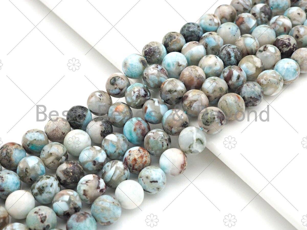 Quality Natural Larimar Smooth Round Beads,  Sku#U1086