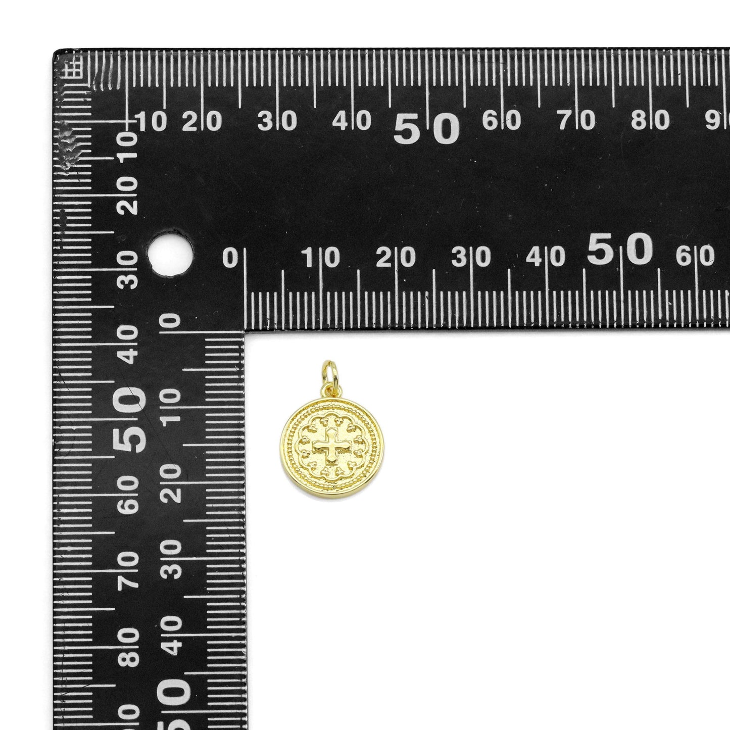 Embossment Cross Gold Medalla Charm, Sku#Z1476