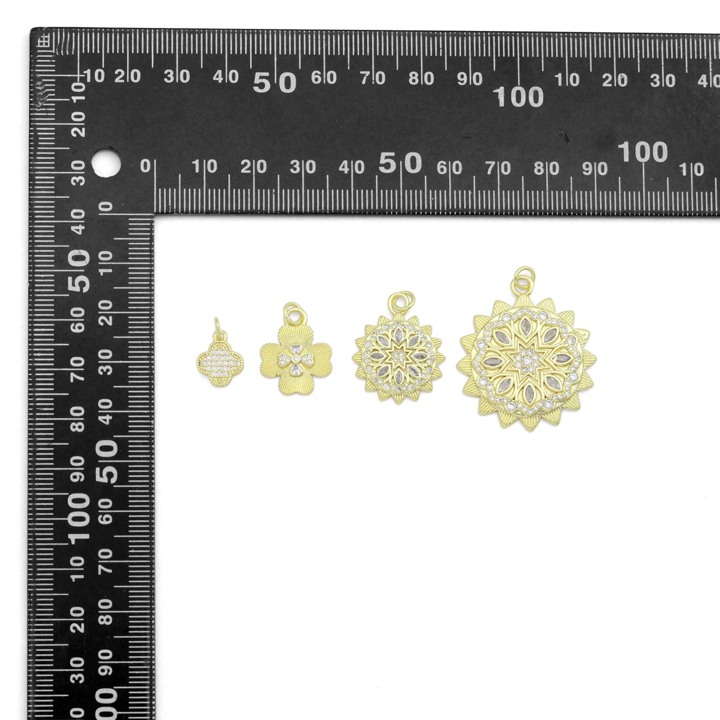 Gold Clear CZ Clover  Flower Charm Pendant,Sku#LK1259