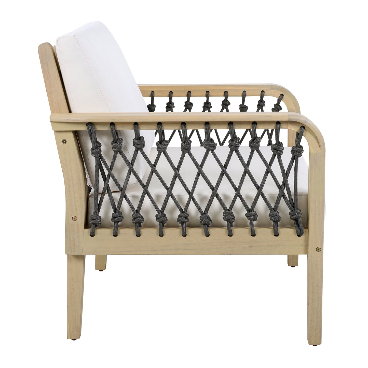 Outdoor Acacia Wood Loveseat & Coffee Table Set with Handwoven Rope