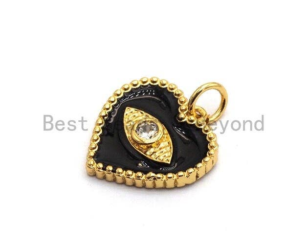 Pave CZ Enamel Heart With Evil Eye Pendant, Enamel Pendant,Enamel Heart Pendant, Oil Drop jewelry Findings,16mm,sku#Z255