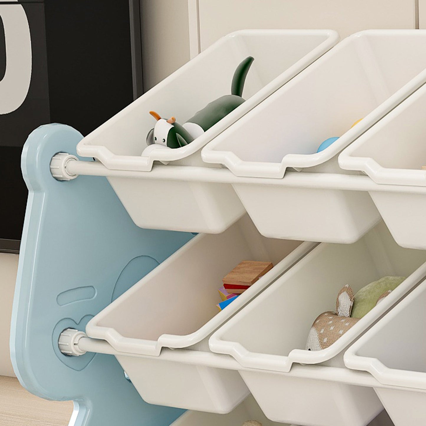 Kids Toy Storage Organizer with 2 Tier Bookshelf