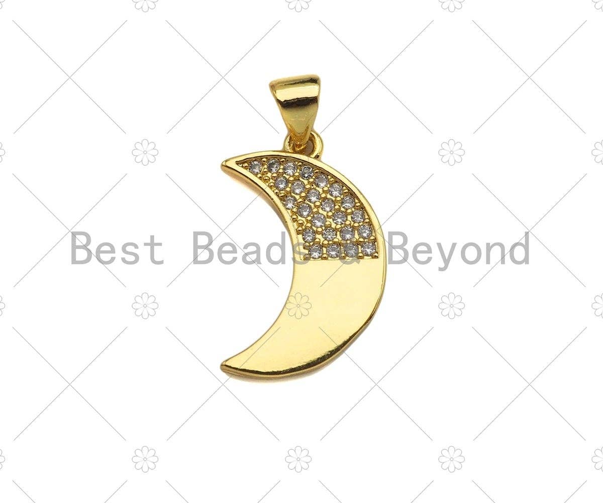 CZ Micro Pave Cresent Moon/Cross Shape Pendant/Charm,Half CZ Medallion Charm, Necklace Bracelet Charm Pendant,13x20/15x21mm, Sku#LK246