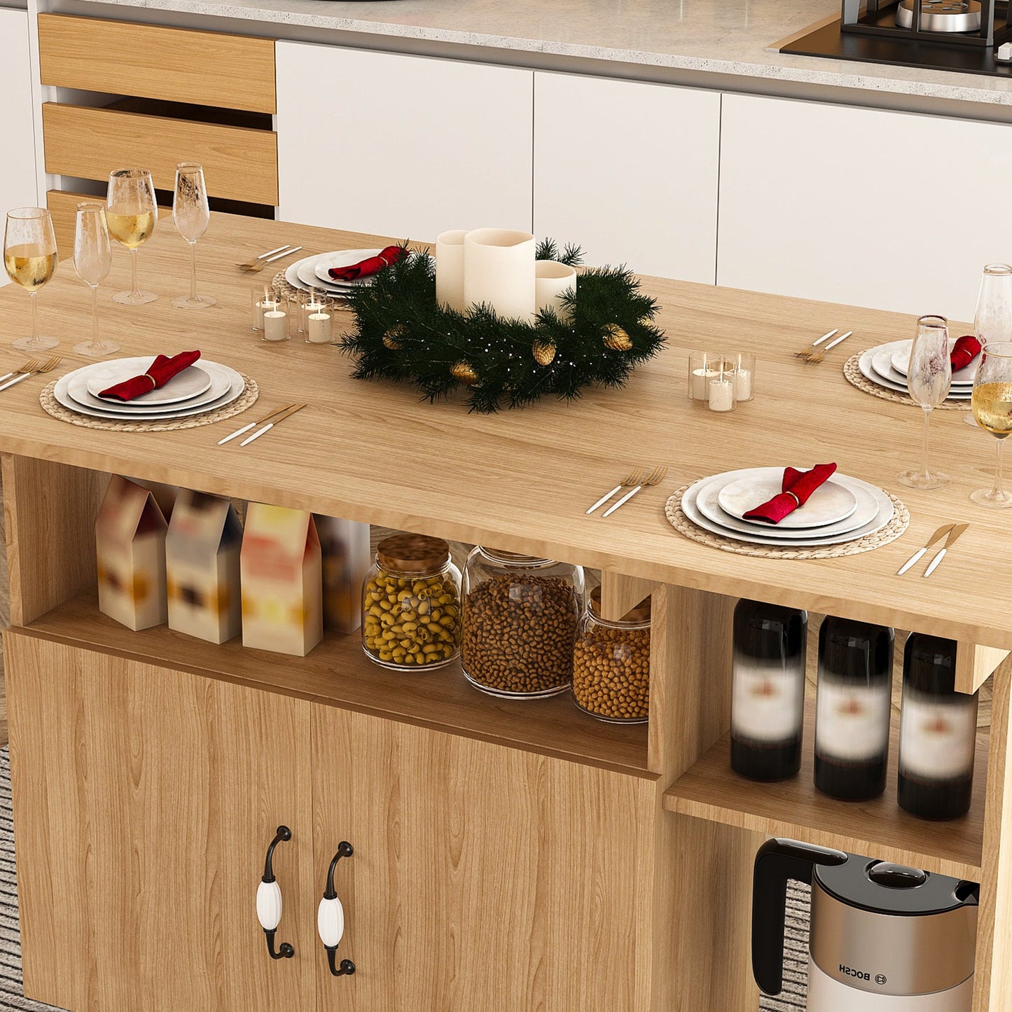 Multi-Functional Folding Table with Storage Shelves and Wheels