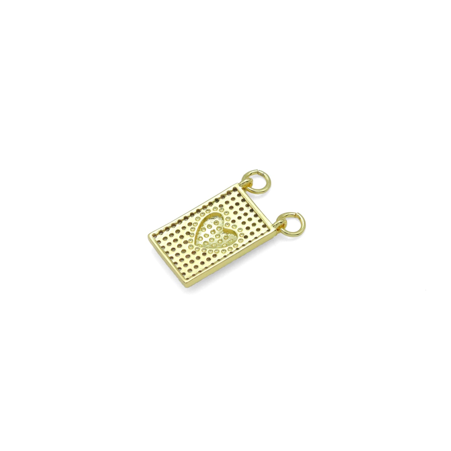 Gold Clear CZ Heart On Rectangle Charm Pendant, Sku#LK984