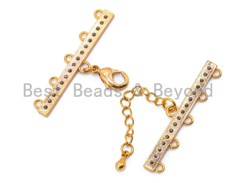 1set Five Loops CZ Micro Pave Multi-Strands Lobster Claw Clasp, Clear CZ on Gunmetal/Gold/Silver Color, 37x6mm, SKU#K28