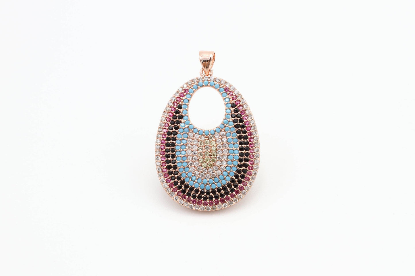 CZ Micro Pave Round Go-Go Evil Eye Pendant, Cubic Zirconia Pendant,23x37mm, sku#F8C