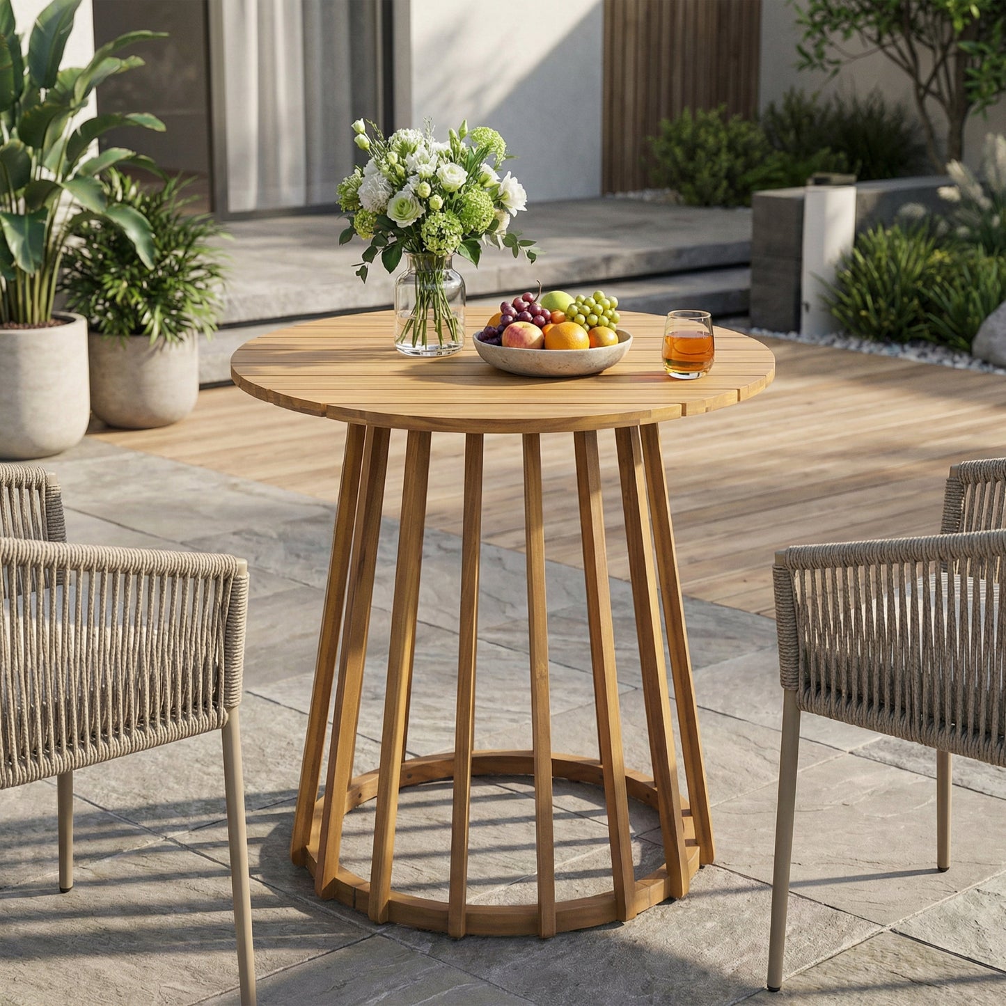 Outdoor Round Top Acacia Wood Dining Table