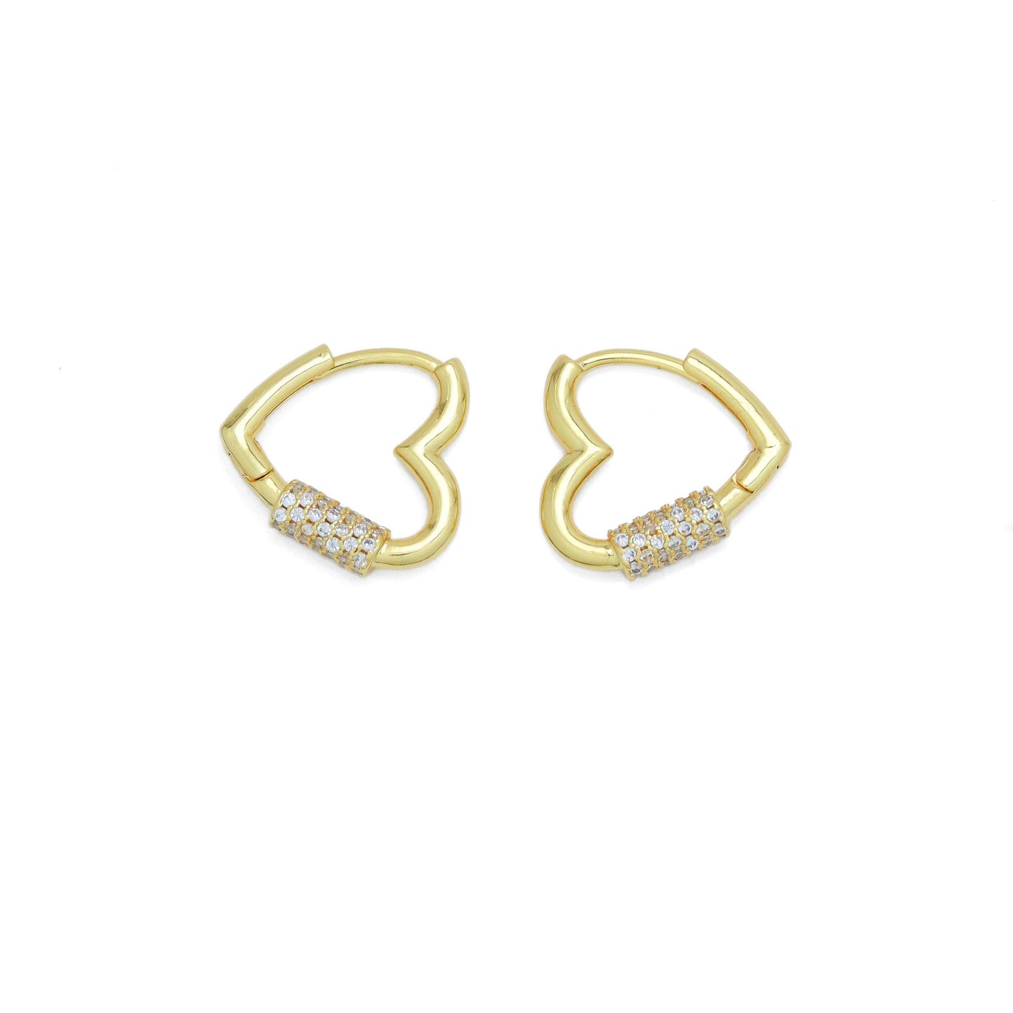Gold Screw CZ Heart Shape Hoop Earrings, Sku#LX636