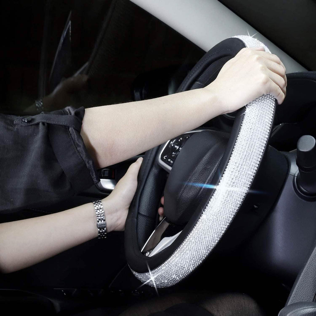 Diamond Leather Steering Wheel Cover with Bling Bling Crystal Rhinestones