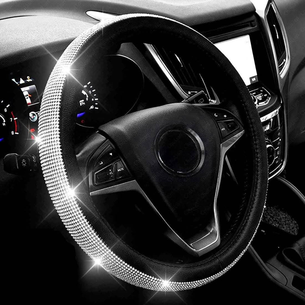 Diamond Leather Steering Wheel Cover with Bling Bling Crystal Rhinestones