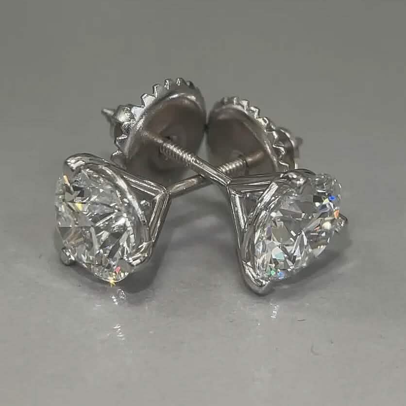 Diamond Stud Earrings F VS2 Round 4 Carat Lab Created 14K White Gold Screw Back