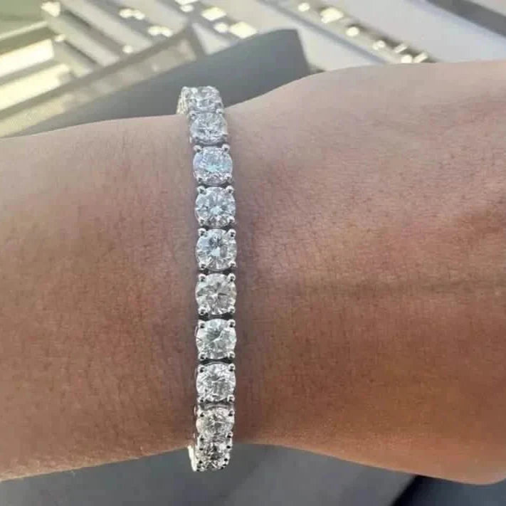 Bracelet tennis en or blanc 14 carats avec diamants de laboratoire de 14,00 carats – 7 pouces, couleur D VS