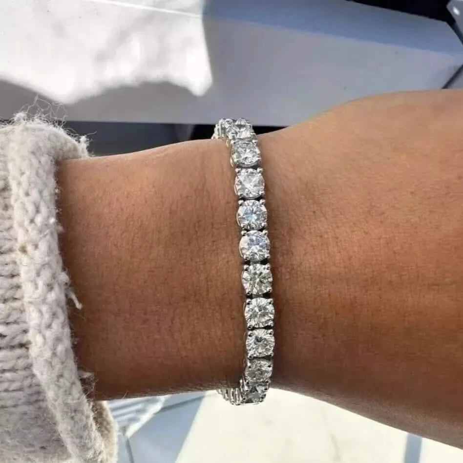 Bracelet tennis en or blanc 14 carats avec diamants de laboratoire de 14,00 carats – 7 pouces, couleur D VS