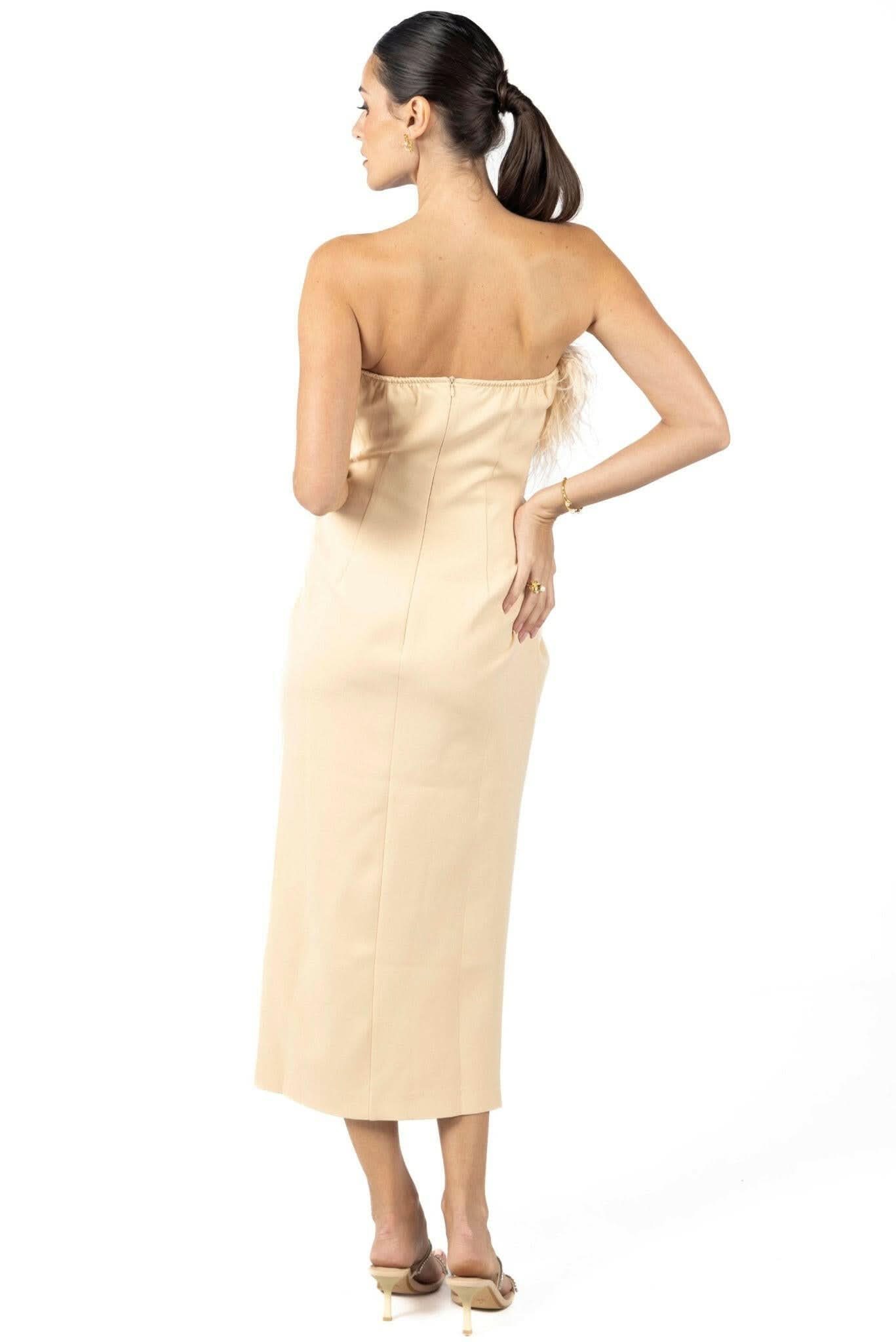 Diane Midi Feather Dress Beige