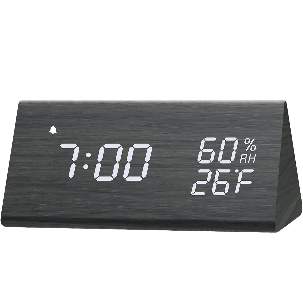 Digital Alarm Clock with Wooden Electronic LED Time Display