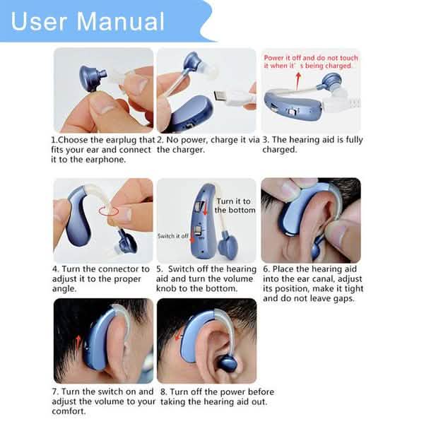 Aides auditives numériques rechargeables Acousticon Amplificateur Audiphone Contour d'oreille Son